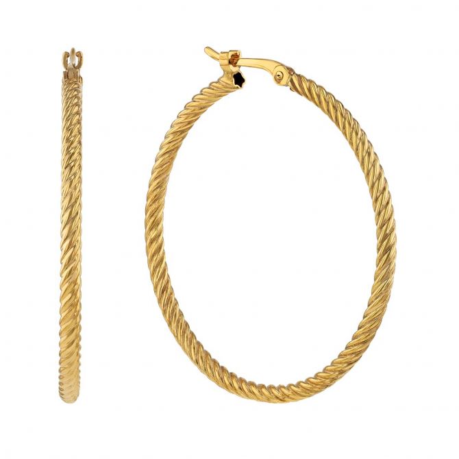 Yellow Gold Twisted Hoop Earrings, 1.8 mm x 30 mm